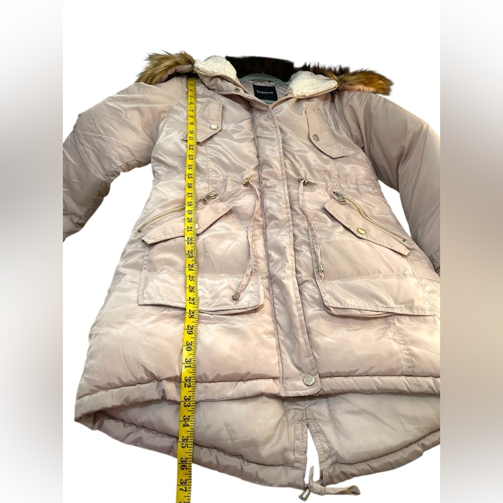 bebe Women's Heavyweight Insulated Long Length Parka Jacket Faux Fur Hood Size L - Picture 10 of 13